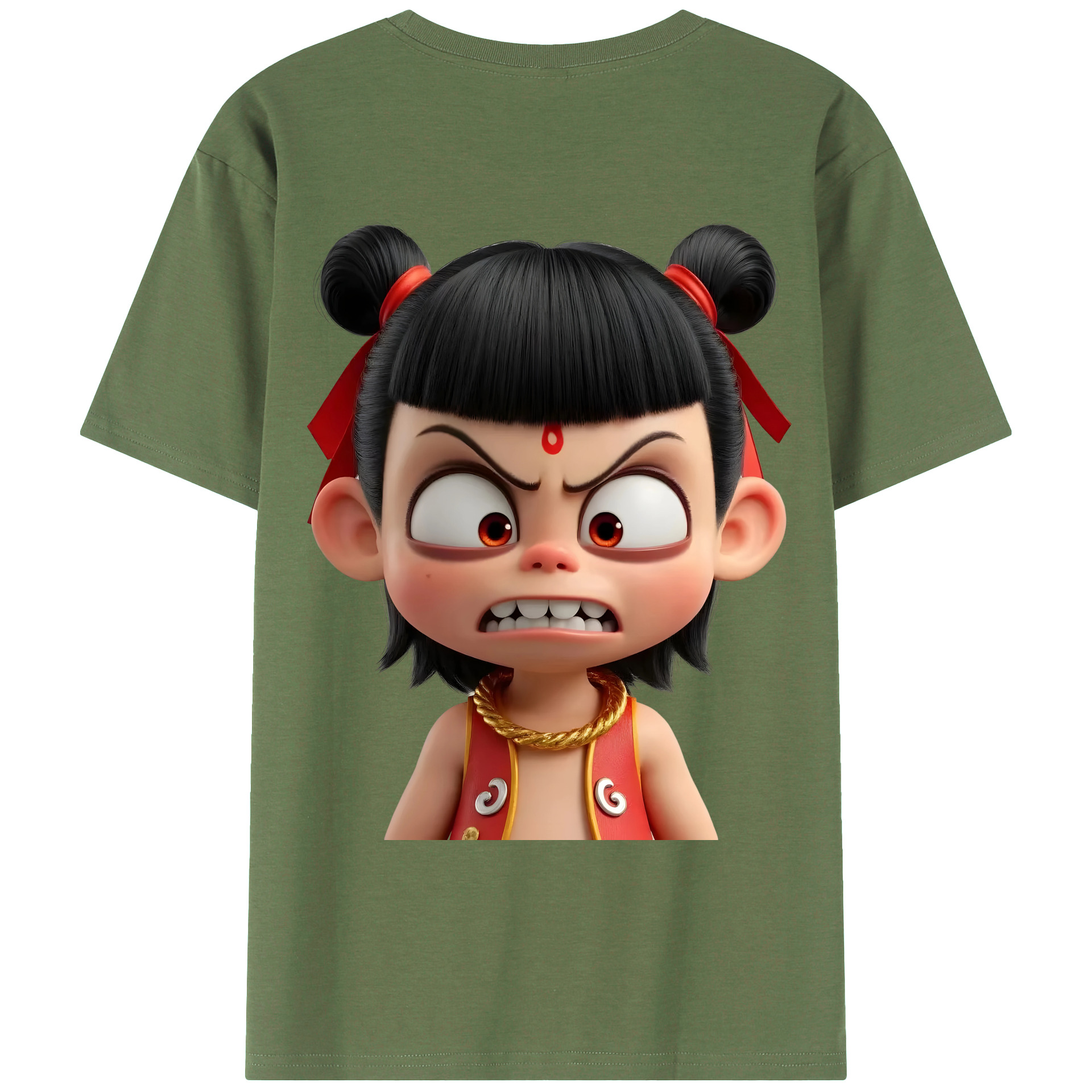 （画像用） Ne Zha 2 ナタ 魔童の大暴れ 綿100％ メンズ半袖Tシャツ（バックプリント） 通気性